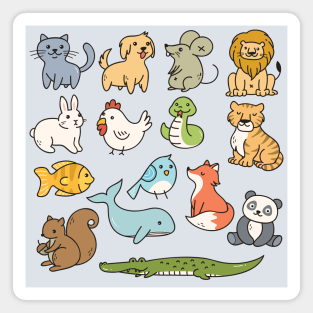 Cute Baby Animals Doodle Drawing Magnet